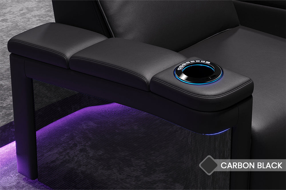 Valencia Monza Leather Home Theater Seating With Carbon Fiber Panel Single, Carbon Black