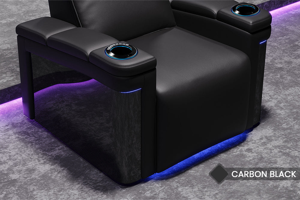 Valencia Monza Leather Home Theater Seating With Carbon Fiber Panel Single, Carbon Black