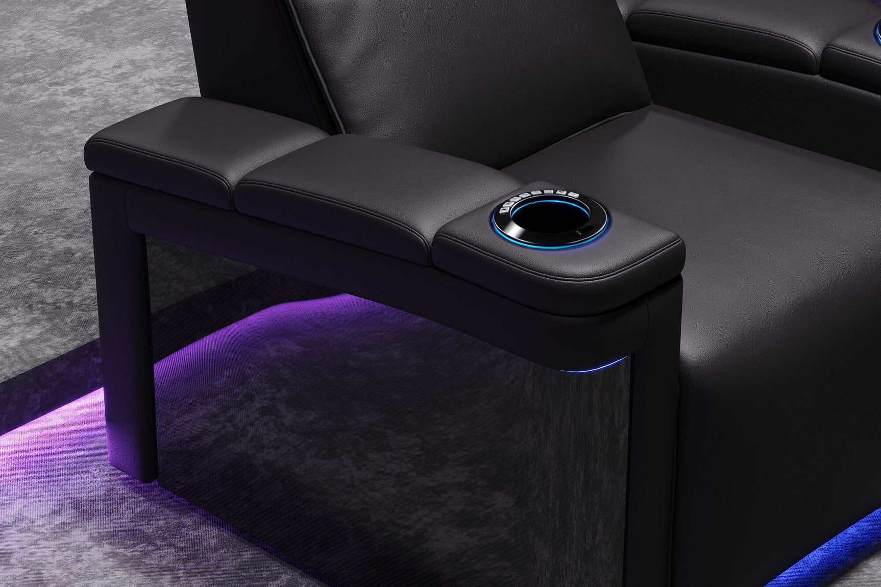 Valencia 2025 New Monza Leather Home Theater Seating With Carbon Fiber Panel Row of 3, Black