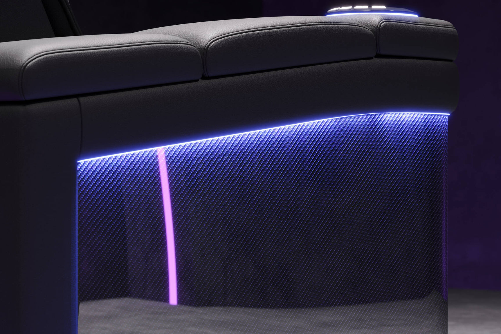 Valencia 2025 New Monza Leather Home Theater Seating With Carbon Fiber Panel Row of 3, Black