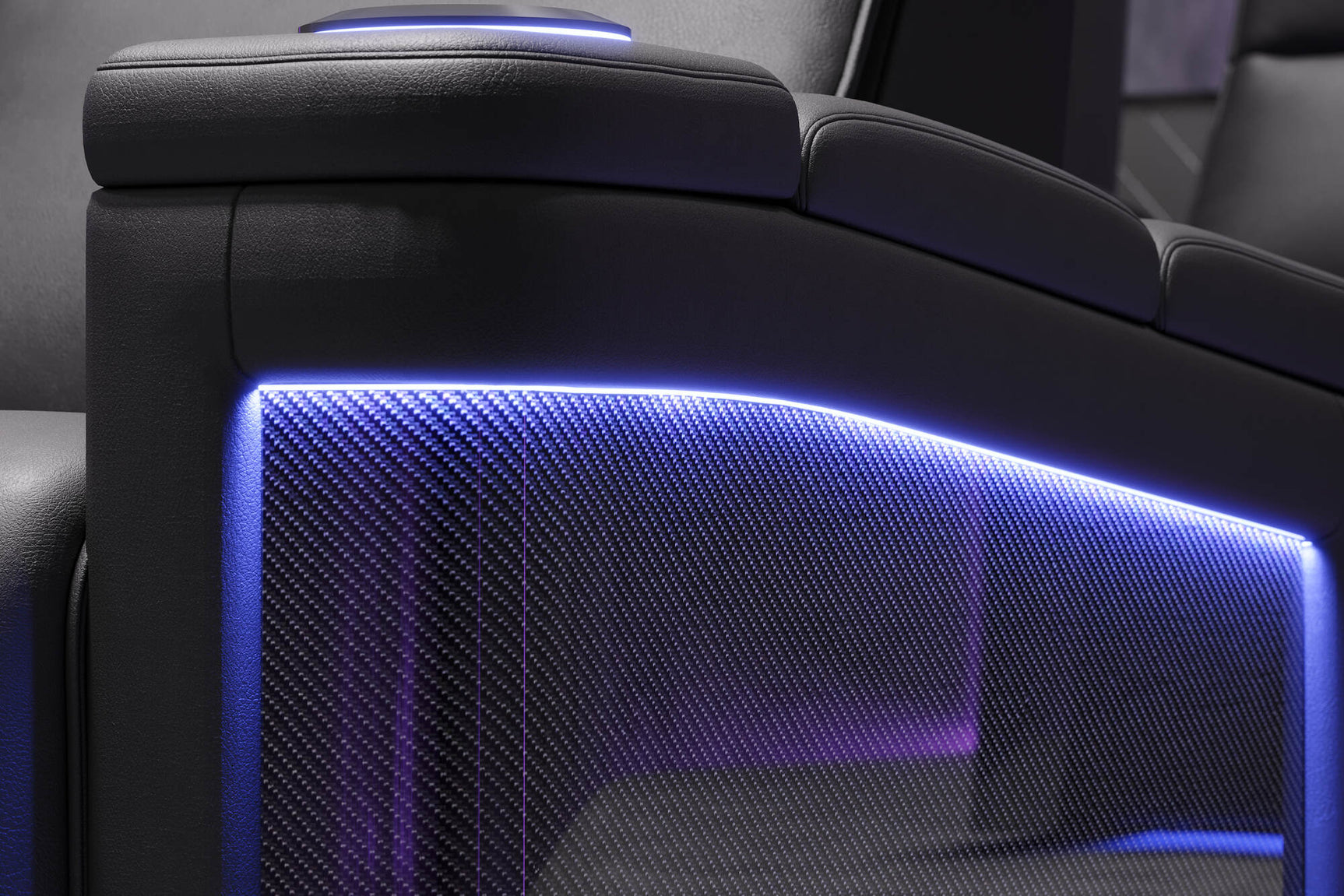 Valencia 2025 New Monza Leather Home Theater Seating With Carbon Fiber Panel Row of 3, Black