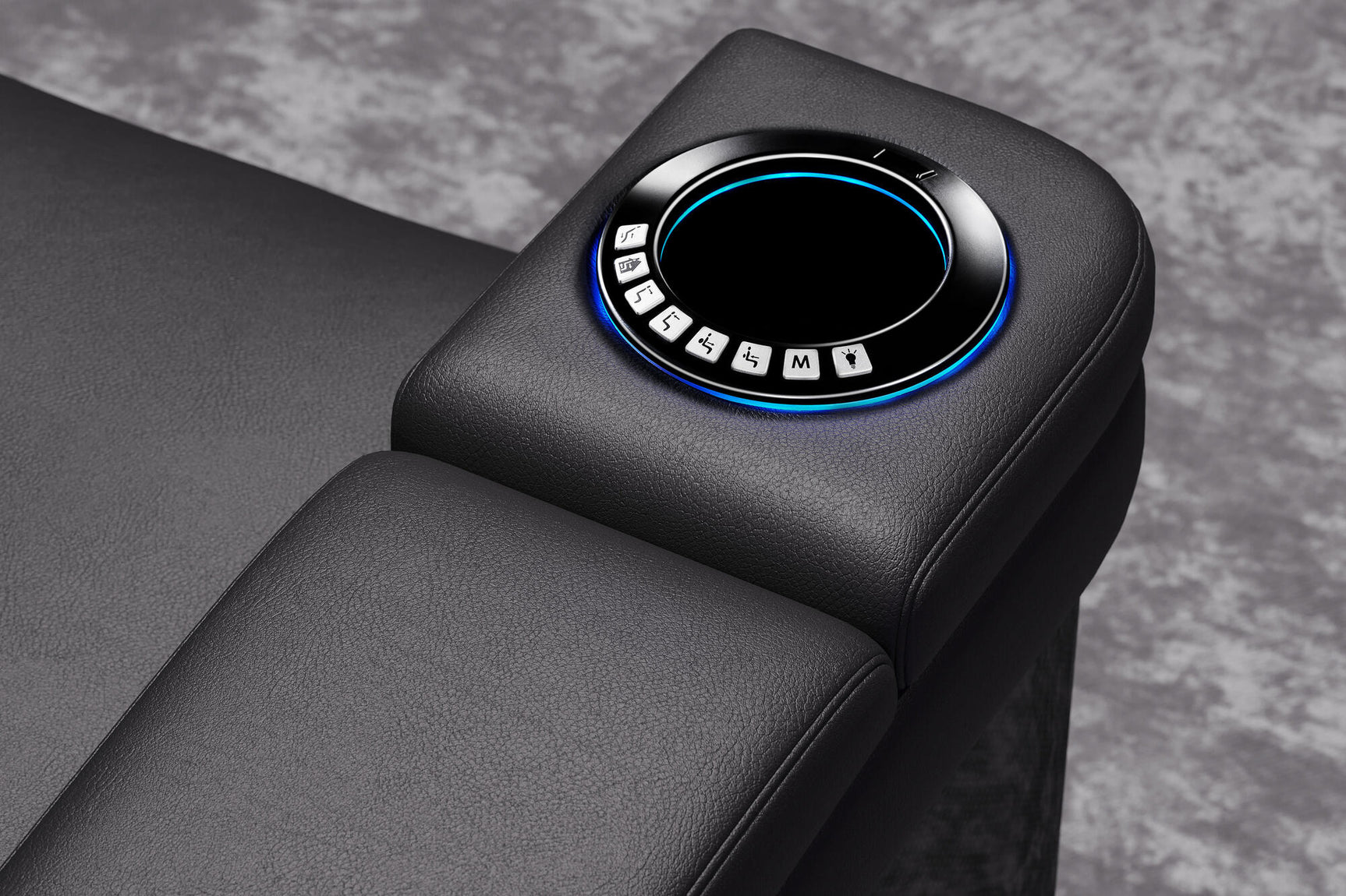 Valencia 2025 New Monza Leather Home Theater Seating With Carbon Fiber Panel Row of 3, Black