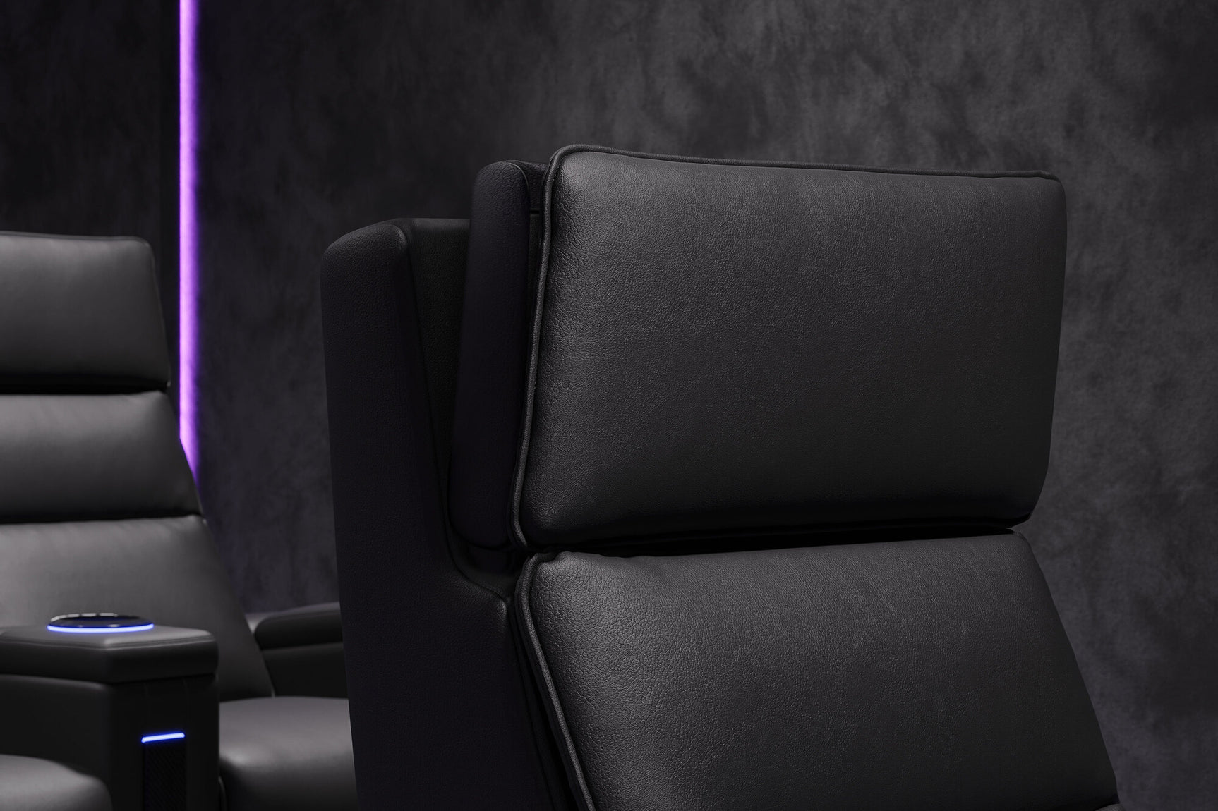 Valencia 2025 New Monza Leather Home Theater Seating With Carbon Fiber Panel Row of 3, Black