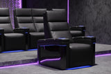 Valencia 2025 New Monza Leather Home Theater Seating With Carbon Fiber Panel Row of 3, Black
