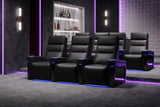 Valencia 2025 New Monza Leather Home Theater Seating With Carbon Fiber Panel Row of 3, Black