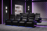 Valencia 2025 New Monza Leather Home Theater Seating With Carbon Fiber Panel Row of 3, Black