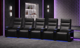 Valencia New Monza Leather Home Theater Seating With Carbon Fiber Panel Row of 5, Black