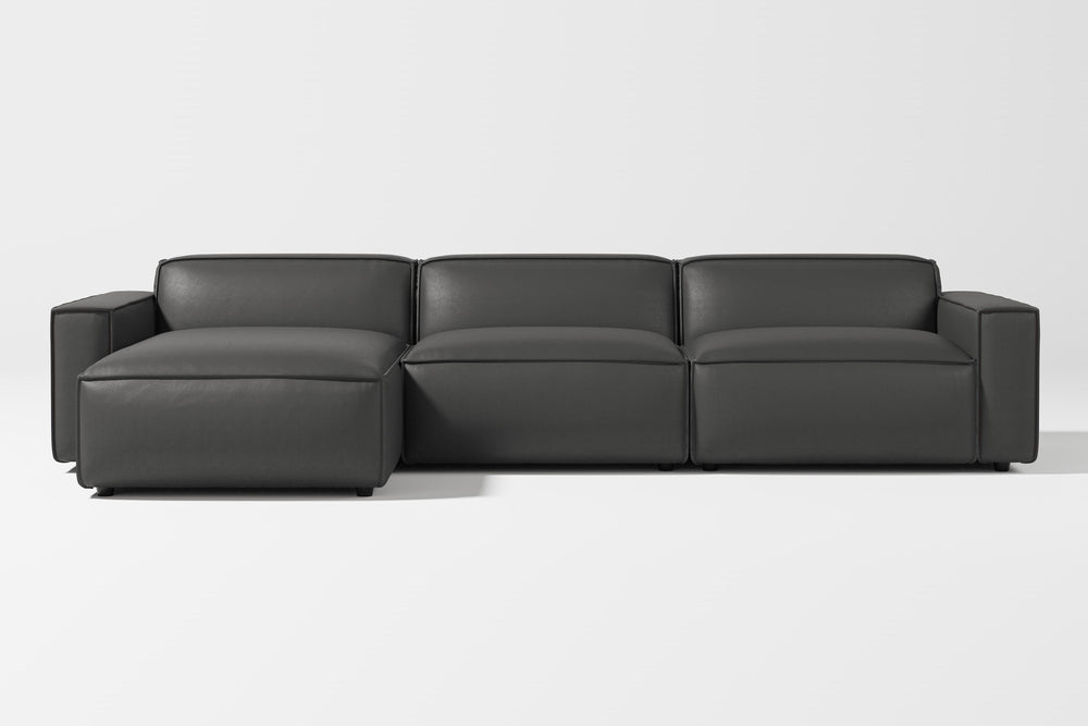 Valencia Nathan Full Aniline Leather Media Lounge Left Chaise Modular Sofa with Down Feather Fill, Black