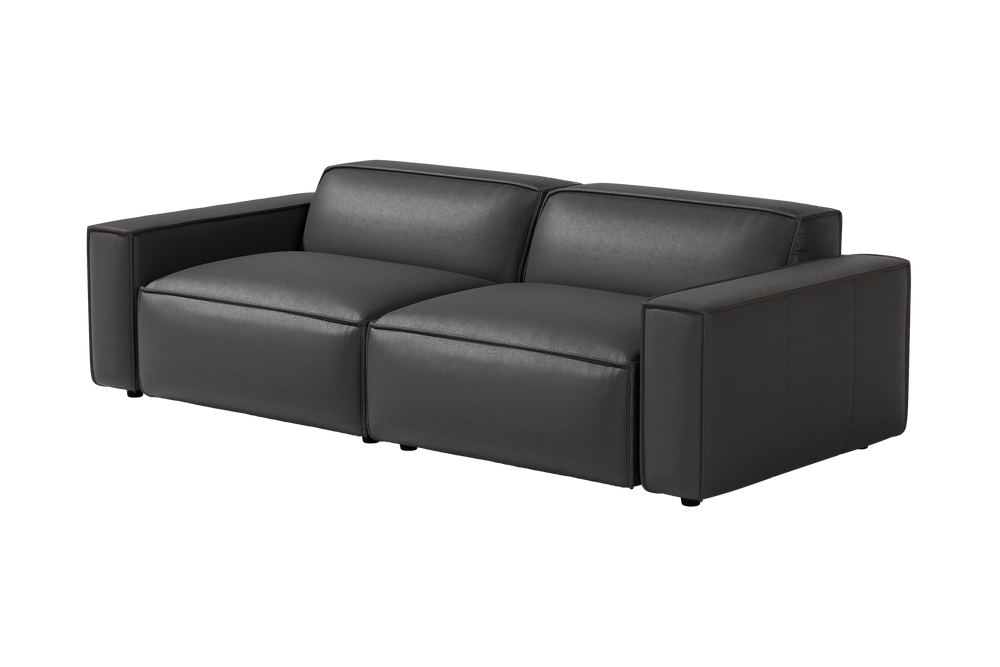 Valencia Nathan Full Aniline Leather Media Lounge Loveseat Modular Sofa with Down Feather Fill, Black