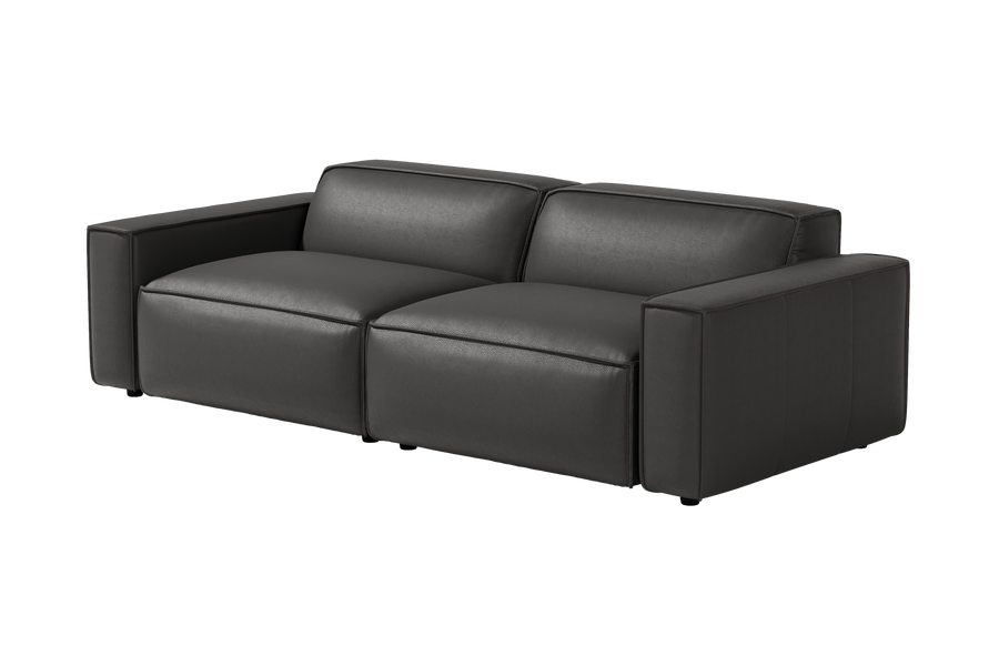 Valencia Nathan Full Aniline Leather Media Lounge Loveseat Modular Sofa with Down Feather Fill, Black