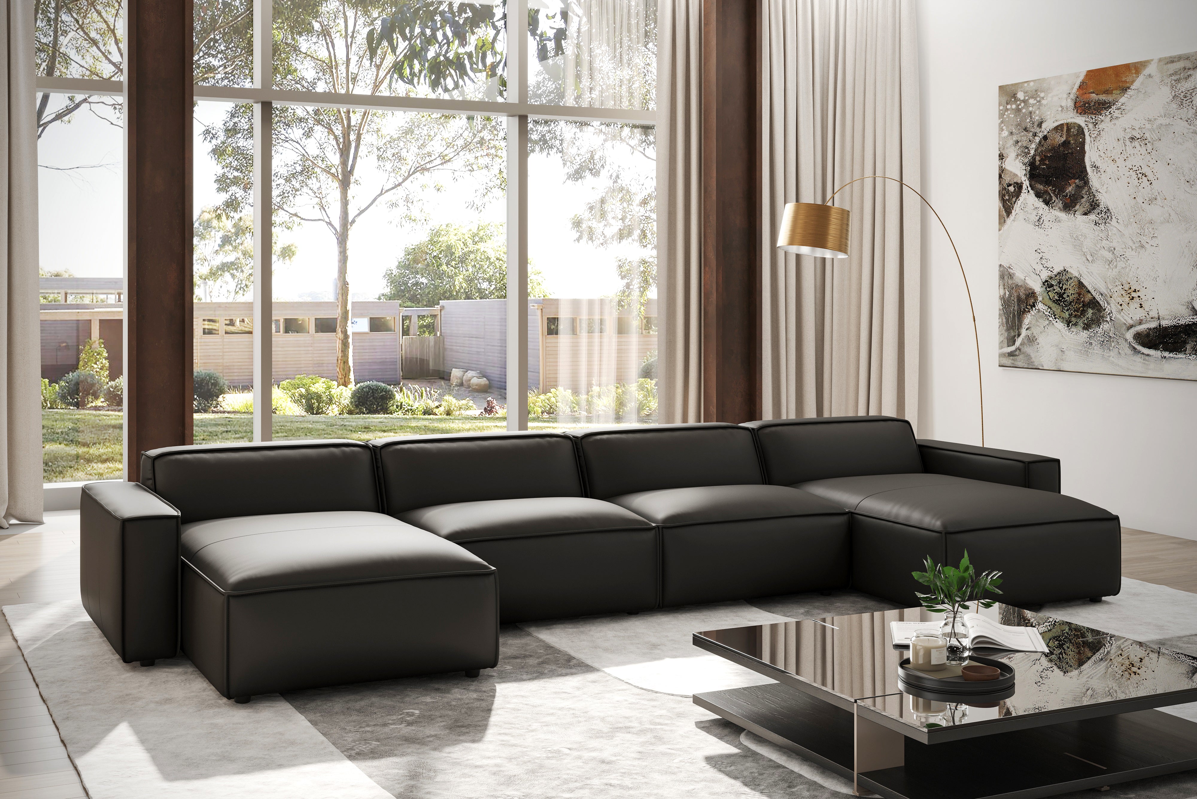 Valencia Nathan Full Aniline Leather Modular Sofa with Down Feather R