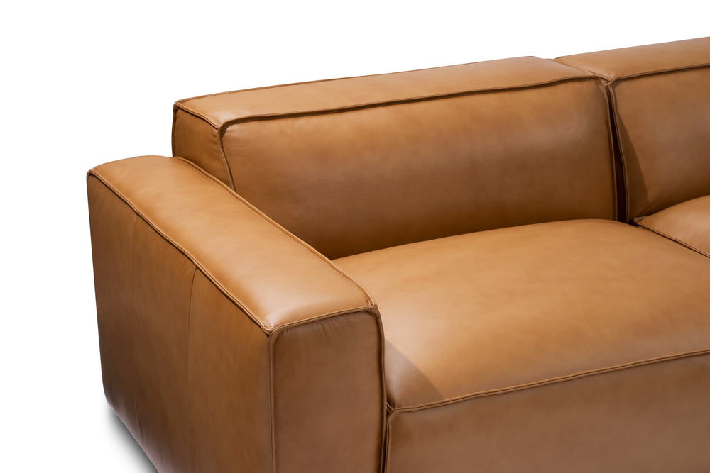 Valencia Nathan Full Aniline Leather Modular Sofa with Down Feather, L-Shape, Caramel Brown Color