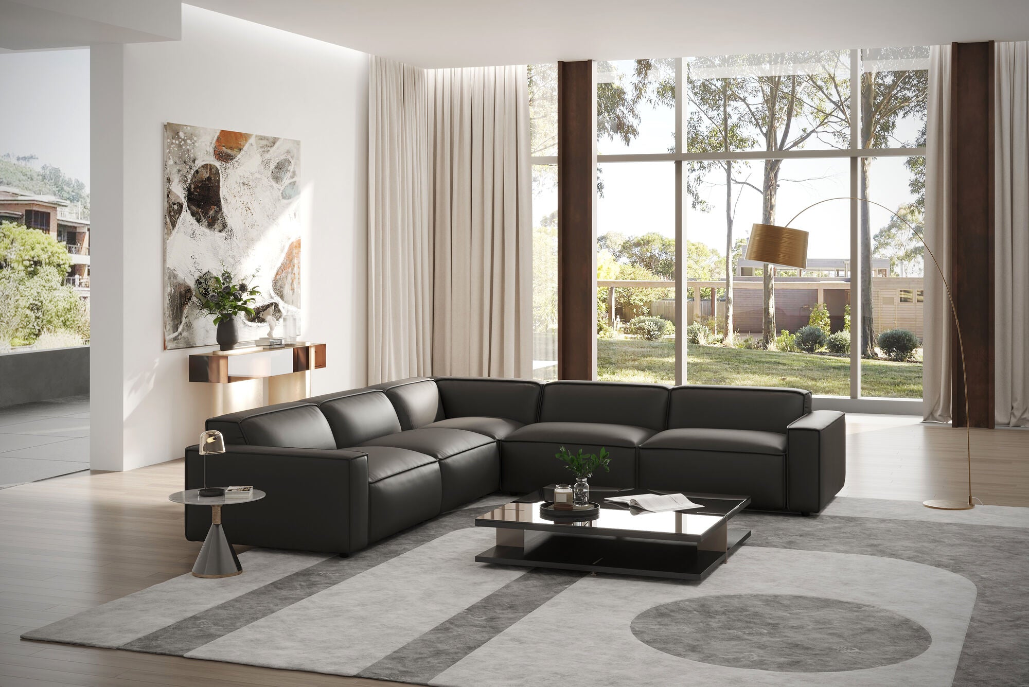Nathan Leather Modular Corner Sectional Sofa