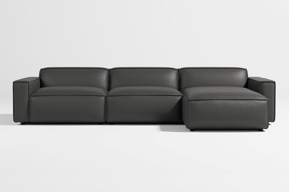 Valencia Nathan Full Aniline Leather Modular Sofa with Down Feather, Right Chaise, Black Color