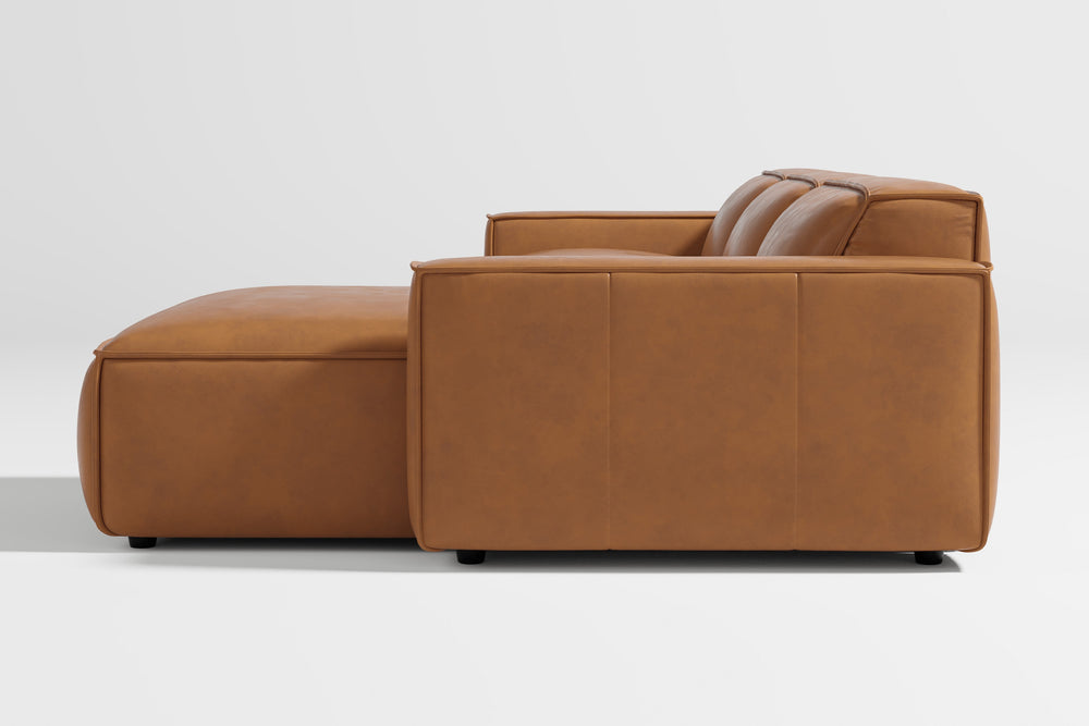 Valencia Nathan Full Aniline Leather Modular Sofa with Down Feather, Right Chaise, Caramel Brown Color