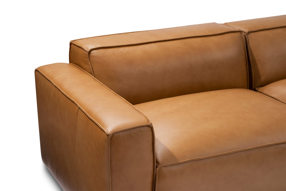 Valencia Nathan Full Aniline Leather Modular Sofa with Down Feather, Right Chaise, Caramel Brown Color