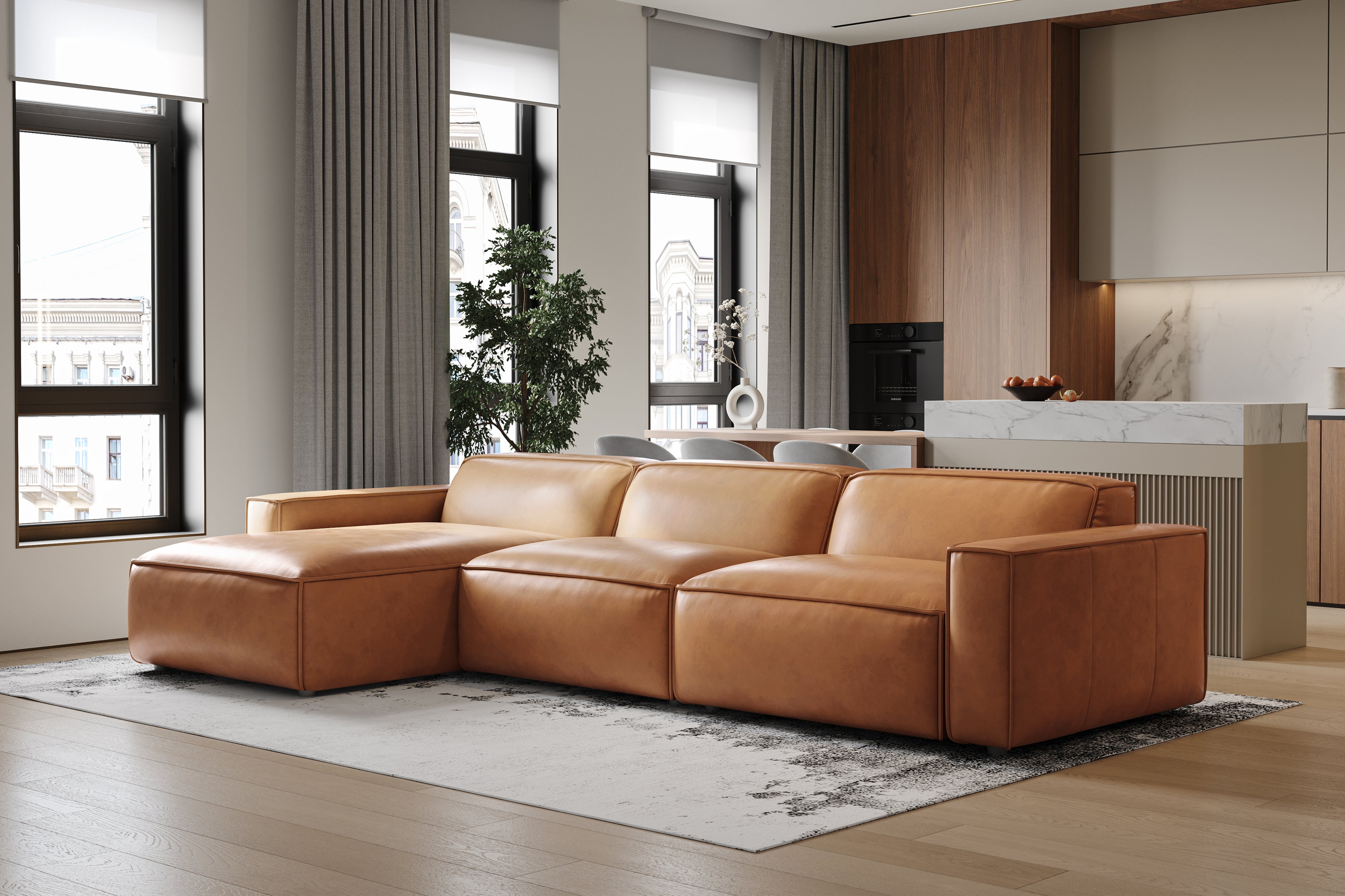 Valencia Nathan Full Aniline Leather Modular Sofa with Down Feather L