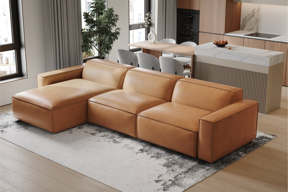 Valencia Nathan Full Aniline Leather Modular Sofa with Down Feather, L