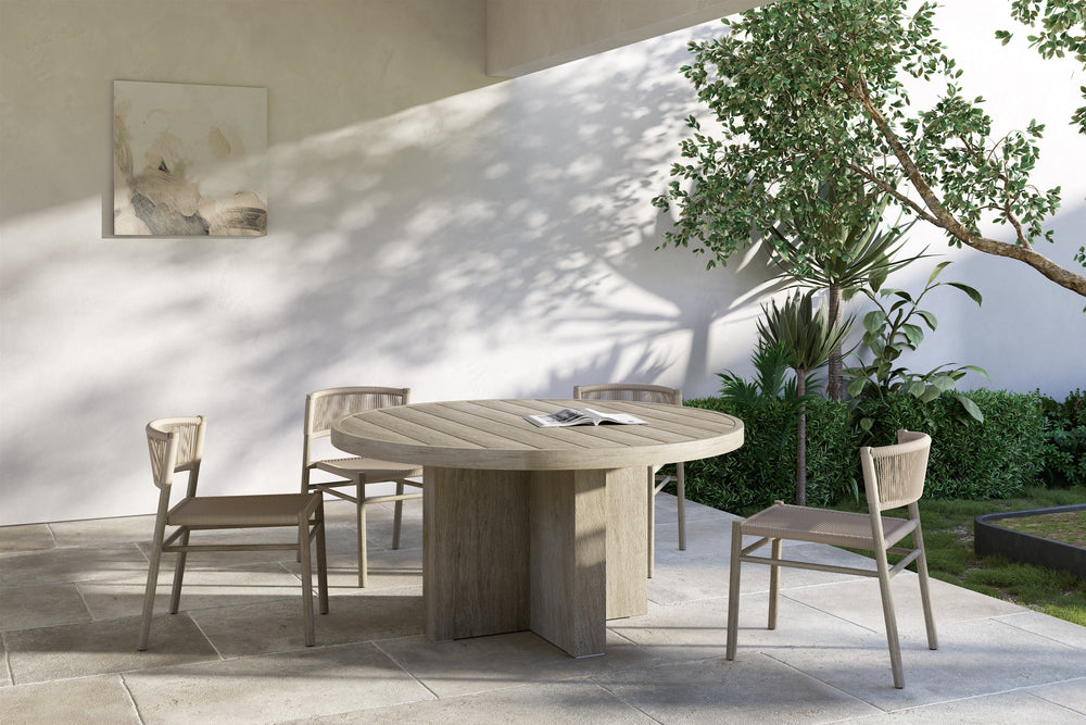 Valencia Nerina Wood Round Outdoor Dining Table, Natural Scene diagram