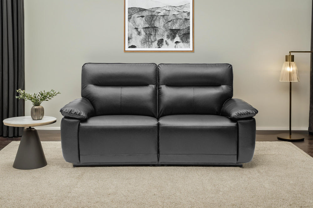 Valencia Nero Leather Loveseat Dual Recliner Sofa, Black