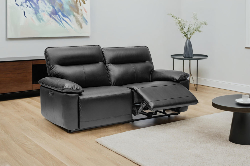 Valencia Nero Leather Loveseat Dual Recliner Sofa, Black