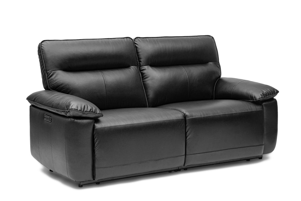 Valencia Nero Leather Loveseat Dual Recliner Sofa, Black