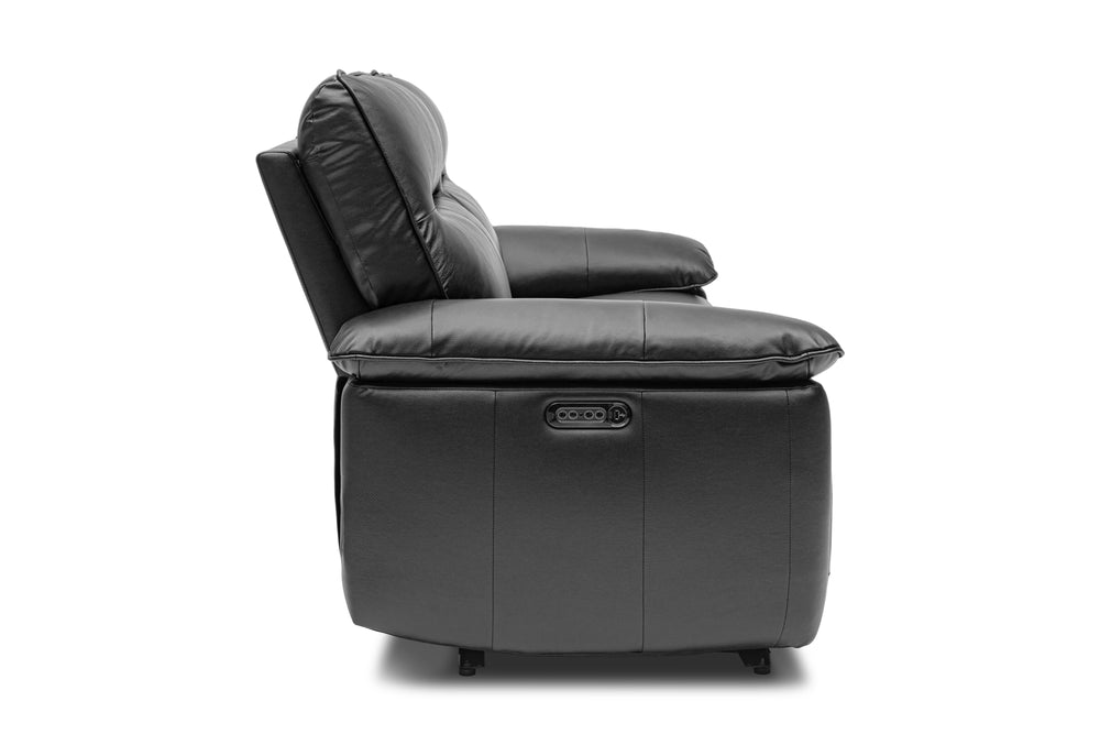 Valencia Nero Leather Loveseat Dual Recliner Sofa, Black