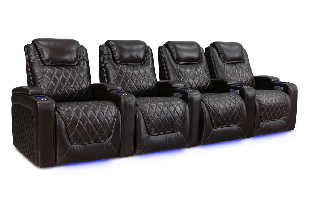 Valencia Oslo Leather Home Theater Seating Row of 4, Dark Chocolate