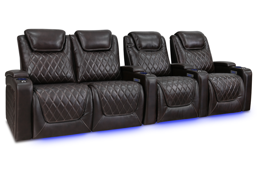 Valencia Oslo Leather Home Theater Seating Row of 4 Loveseat Left, Dark Chocolate