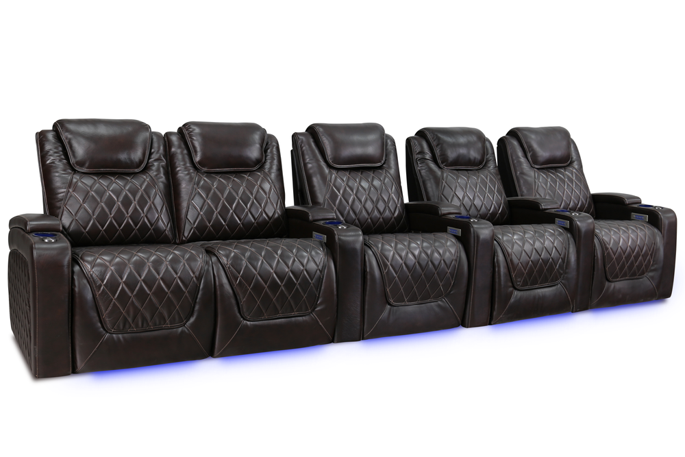 Valencia Oslo Leather Home Theater Seating Row of 5 Loveseat Left, Dark Chocolate