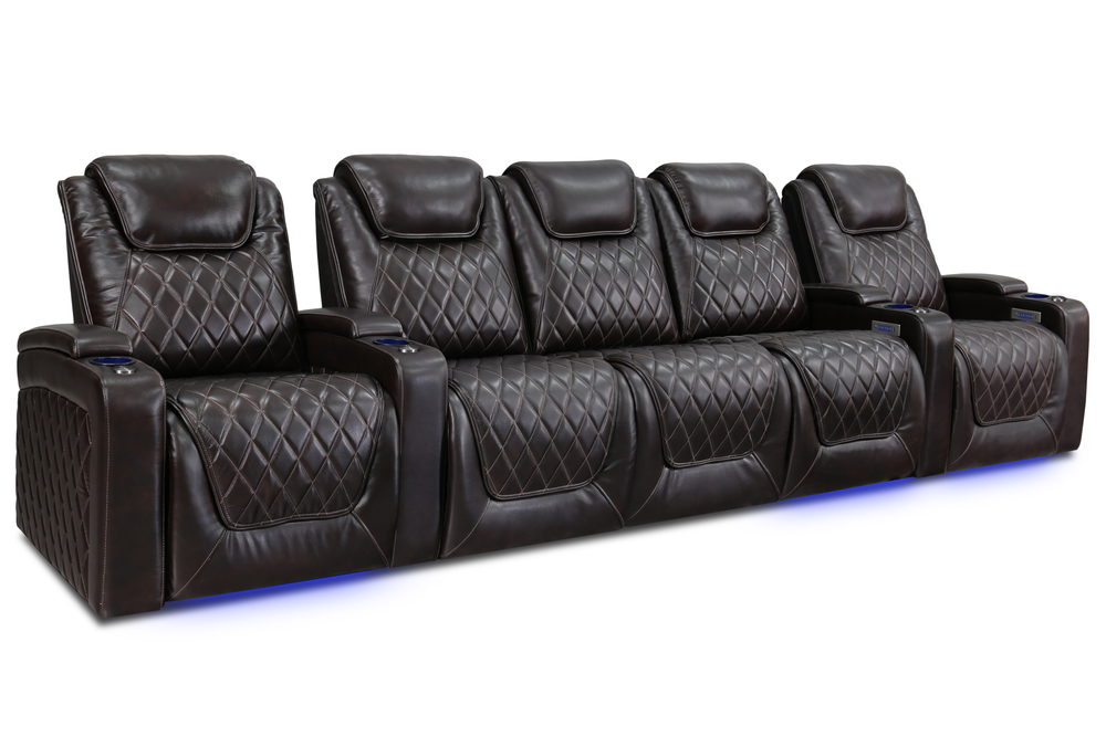 Valencia Oslo Leather Home Theater Seating Row of 5 Set of 3 Center, Dark Chocolate