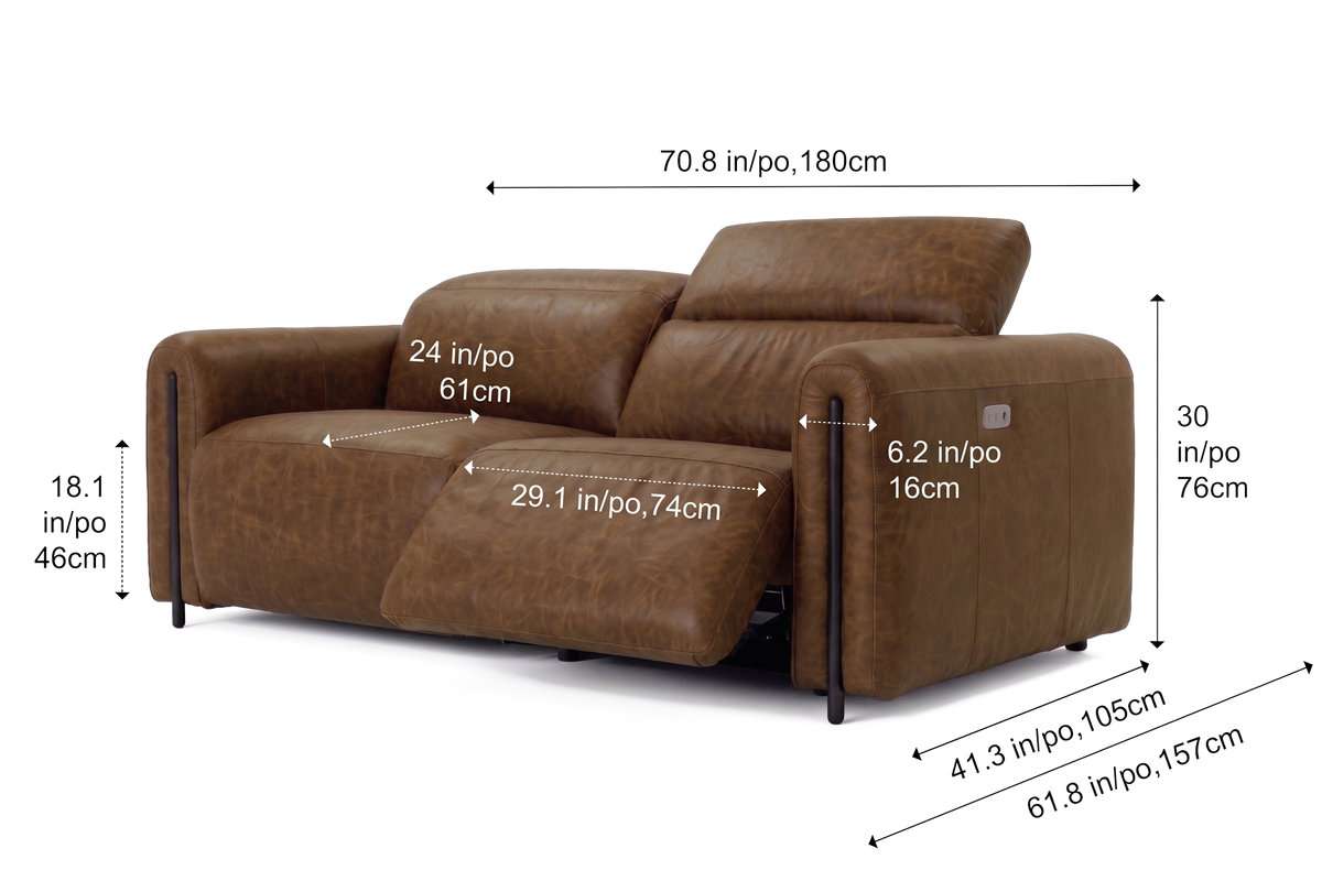 Octavia Distressed Italian Aniline Leather Dual Reclining Sofa