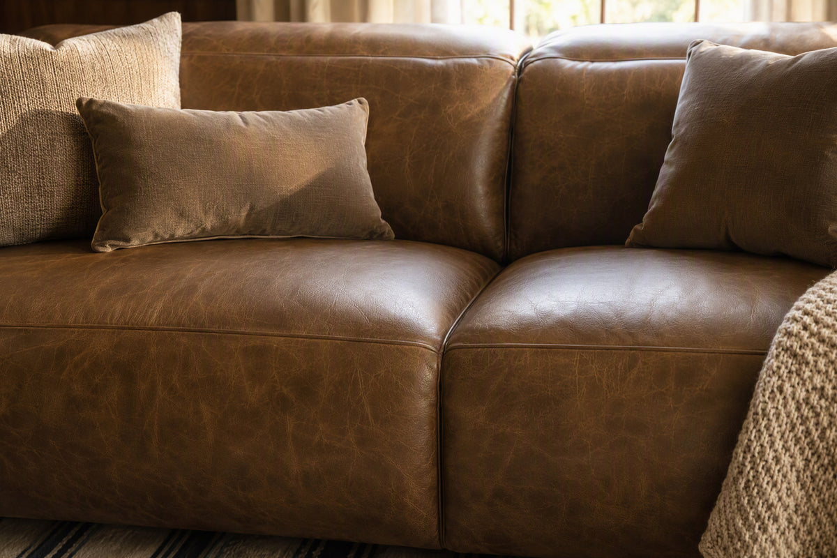 Octavia Distressed Italian Aniline Leather Dual Reclining Sofa
