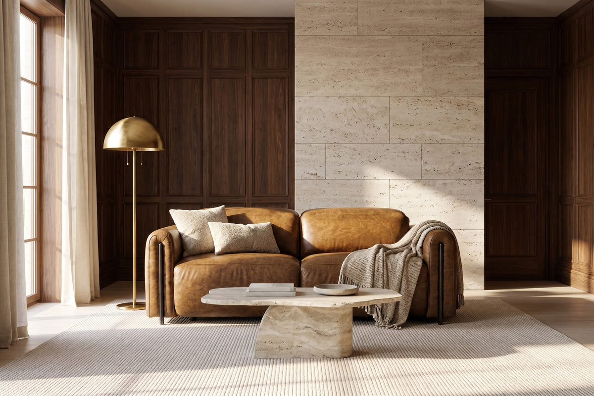 Octavia Distressed Italian Aniline Leather Dual Reclining Sofa