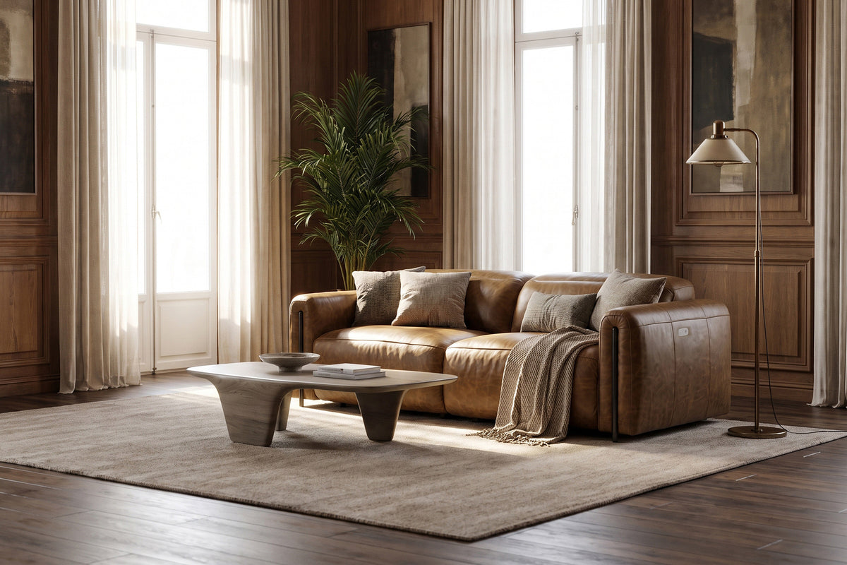 Octavia Distressed Italian Aniline Leather Dual Reclining Sofa