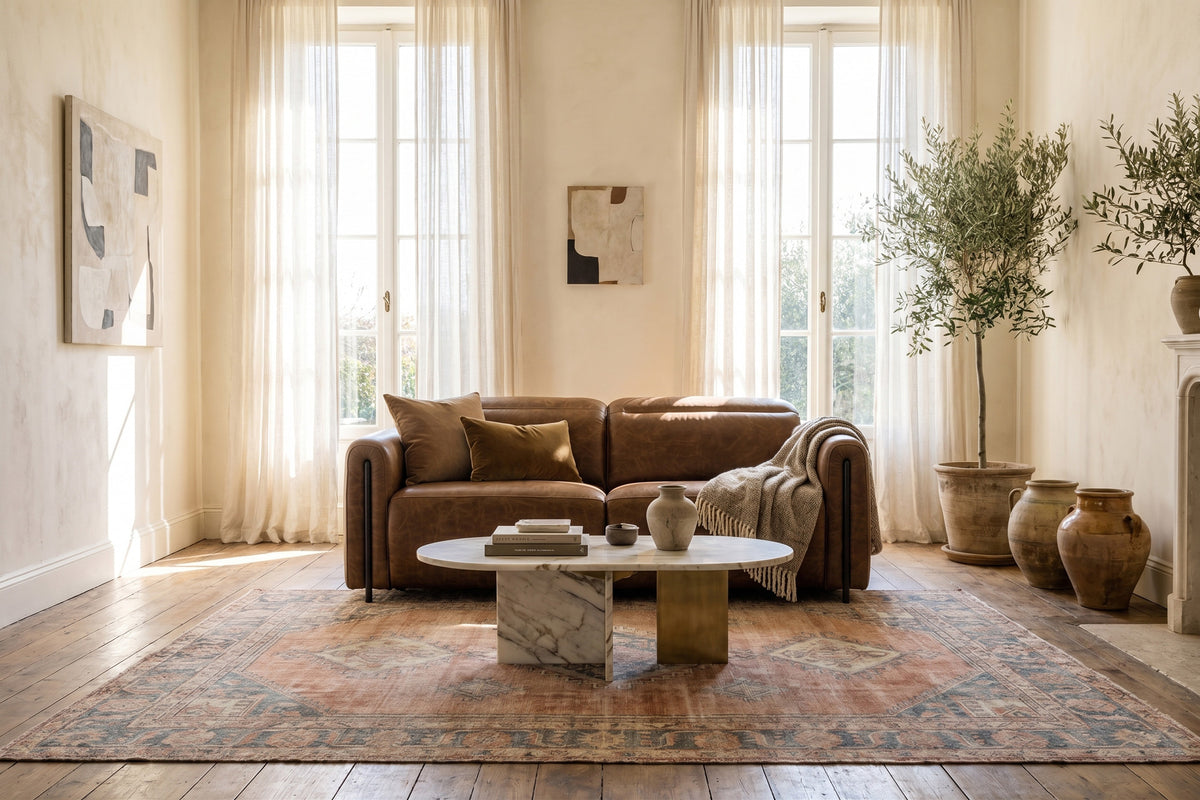 Octavia Distressed Italian Aniline Leather Dual Reclining Sofa