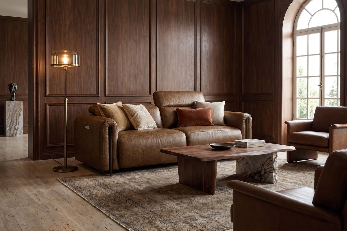 Octavia Distressed Italian Aniline Leather Dual Reclining Sofa