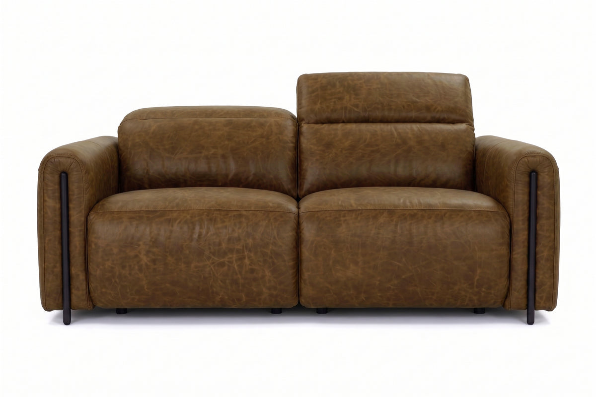 Octavia Distressed Italian Aniline Leather Dual Reclining Sofa