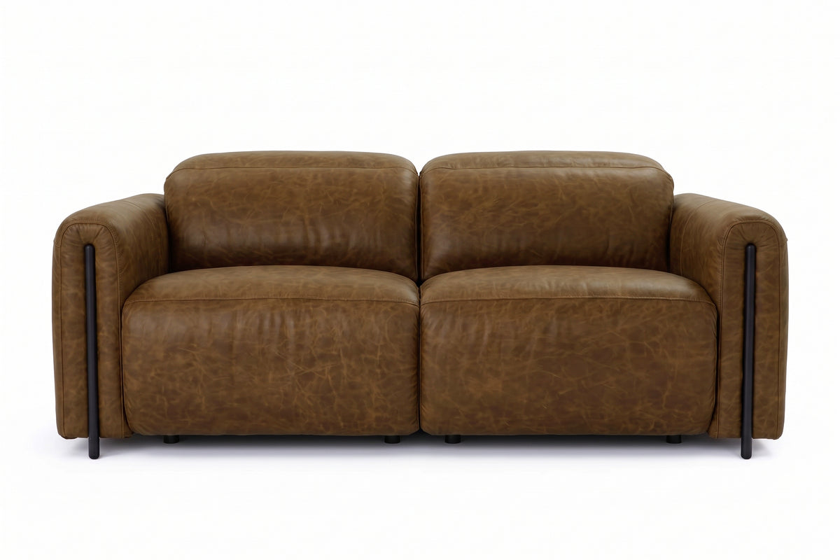 Octavia Distressed Italian Aniline Leather Dual Reclining Sofa