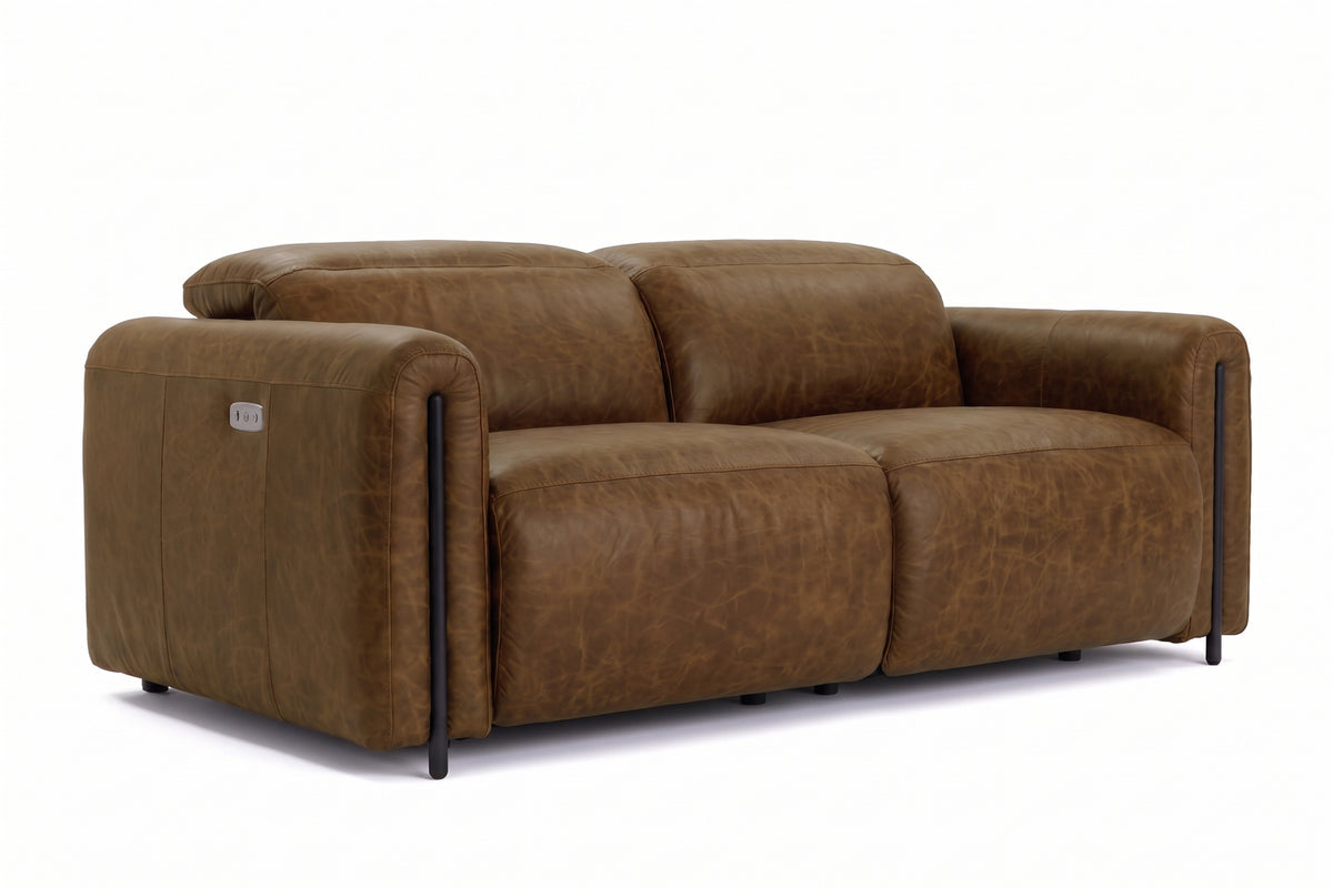 Octavia Distressed Italian Aniline Leather Dual Reclining Sofa