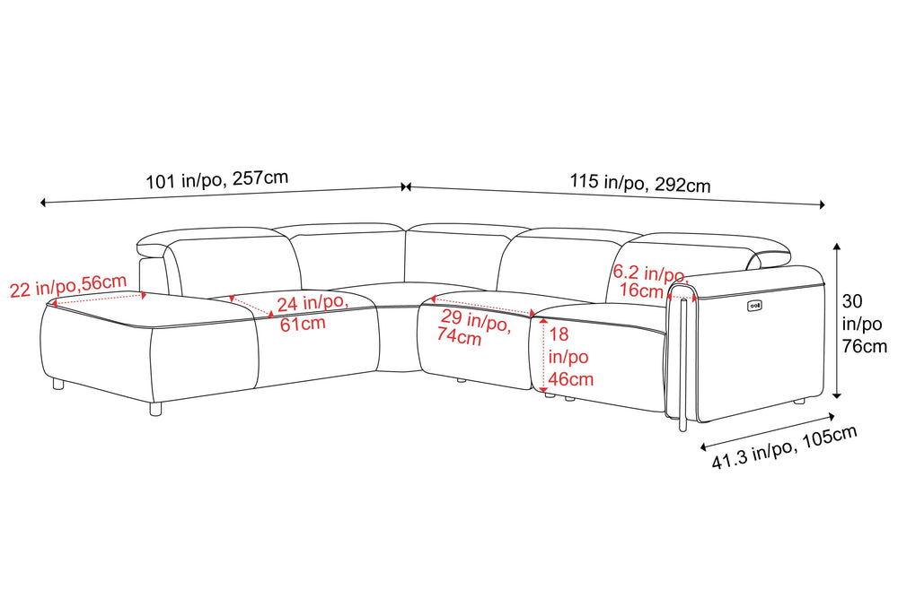 Valencia Octavia Fabric Reclining Sectional Cloud Sofa, L-Shape with Left Chaise, Light Grey