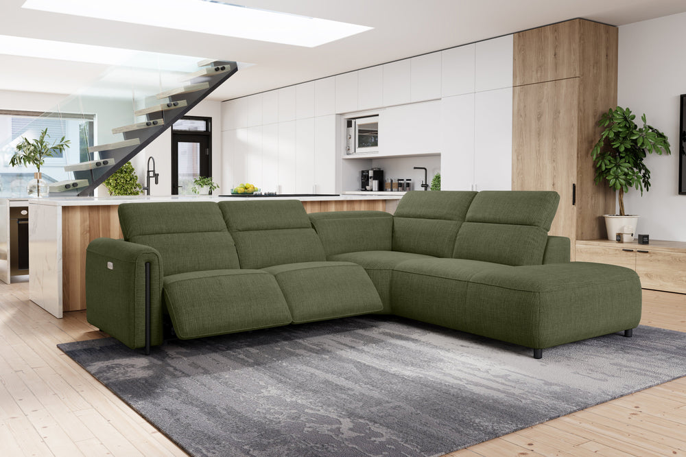 Valencia Octavia Fabric Reclining Sectional Cloud Sofa, L-Shape with Right Chaise, Olive Green