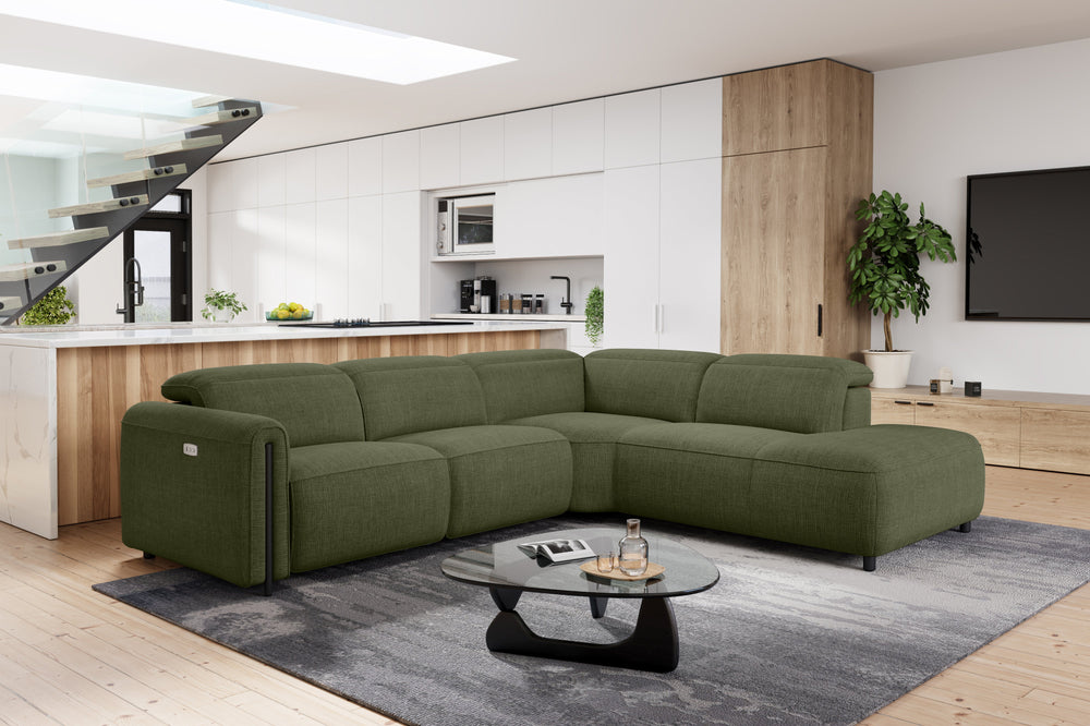 Valencia Octavia Fabric Reclining Sectional Cloud Sofa, L-Shape with Right Chaise, Olive Green