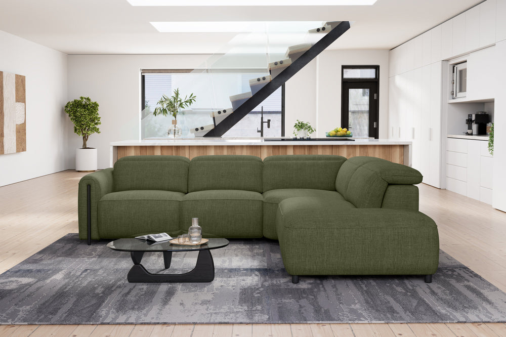 Valencia Octavia Fabric Reclining Sectional Cloud Sofa, L-Shape with Right Chaise, Olive Green