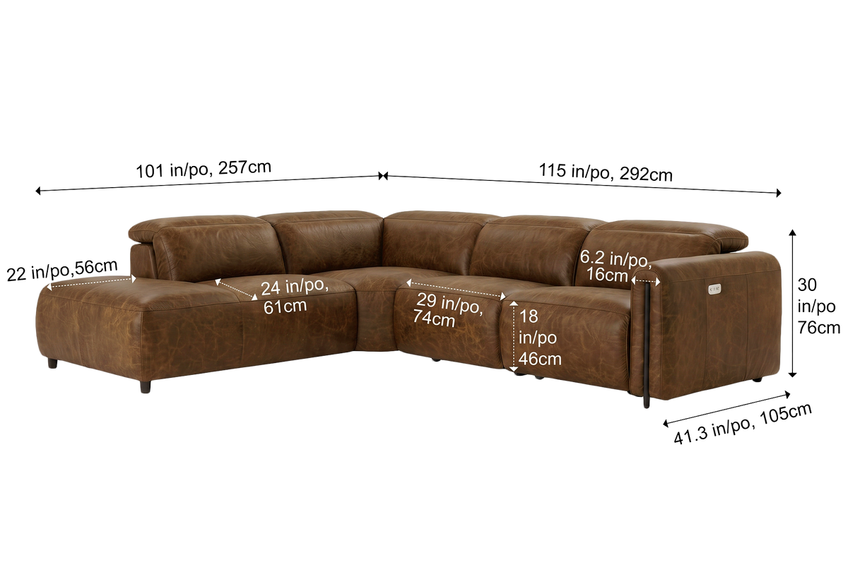 Octavia Distressed Italian Aniline Leather Reclining Corner Sectional Sofa