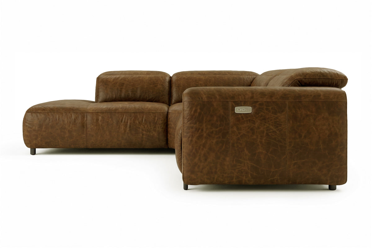 Octavia Distressed Italian Aniline Leather Reclining Corner Sectional Sofa