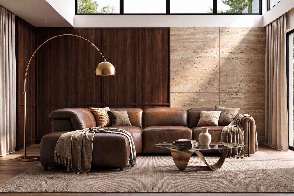 Octavia Distressed Italian Aniline Leather Reclining Corner Sectional Sofa