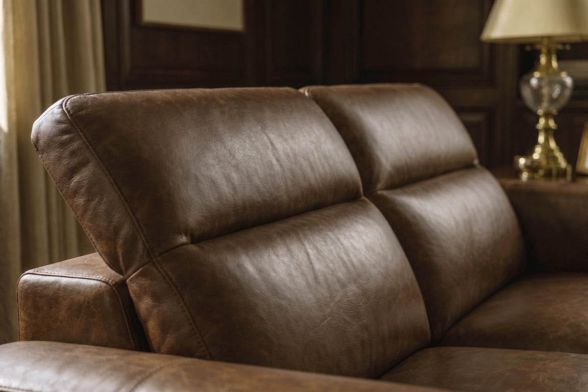 Octavia Distressed Italian Aniline Leather Reclining Corner Sectional Sofa