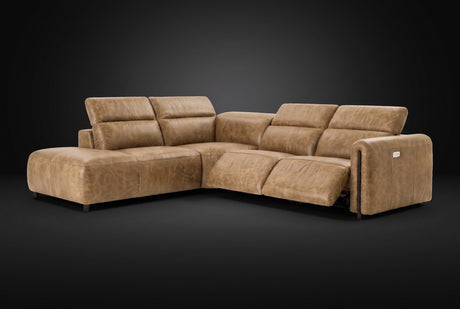 Octavia Distressed Italian Aniline Leather Reclining Corner Sectional Sofa
