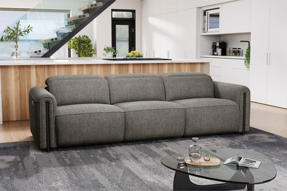 Valencia Octavia Fabric Dual Reclining Cloud Three Seats Sofa, Dark Grey